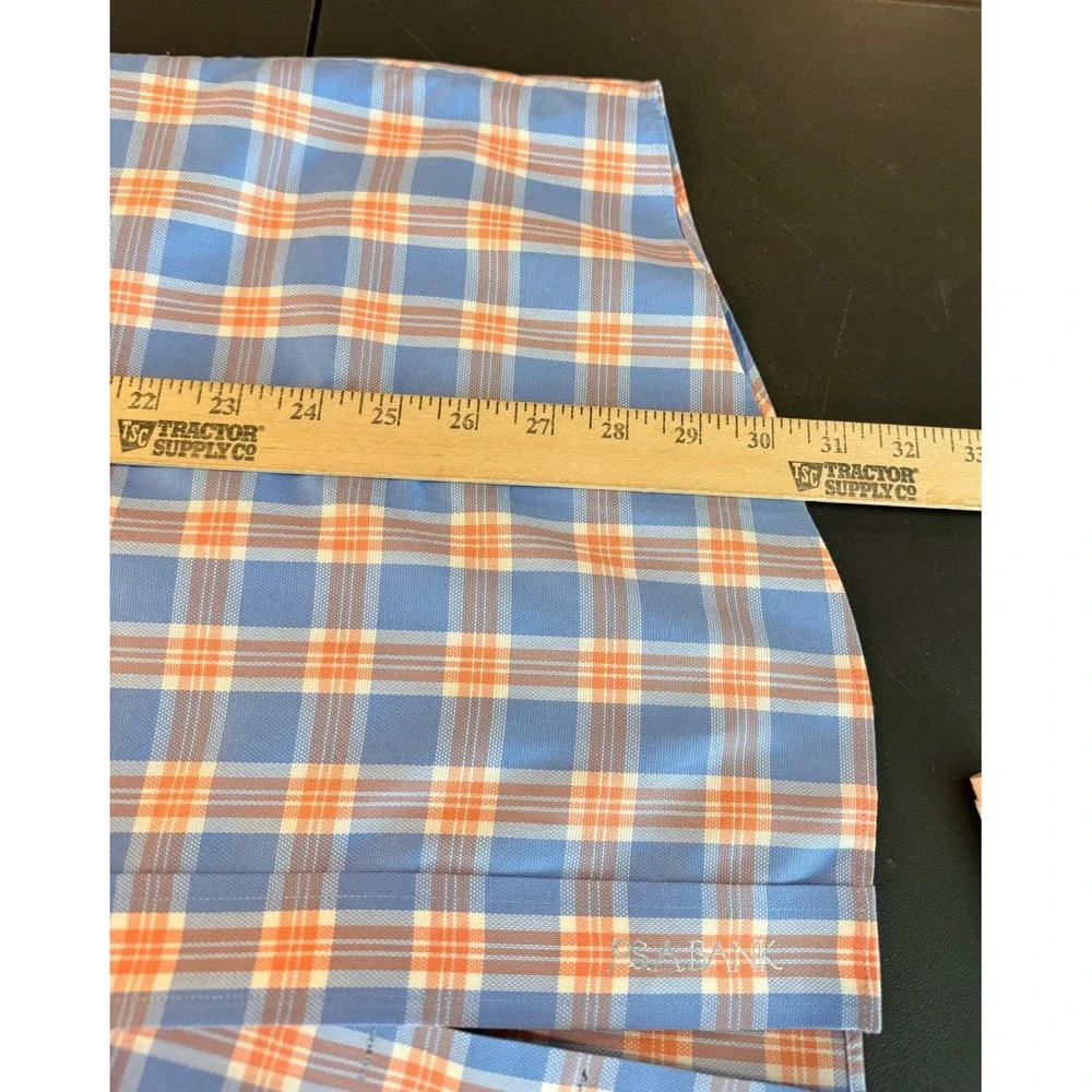 Jos. A. Bank Men L Button Down Shirt Blue Orange Plaid Wrinkle Free Tailored Fit